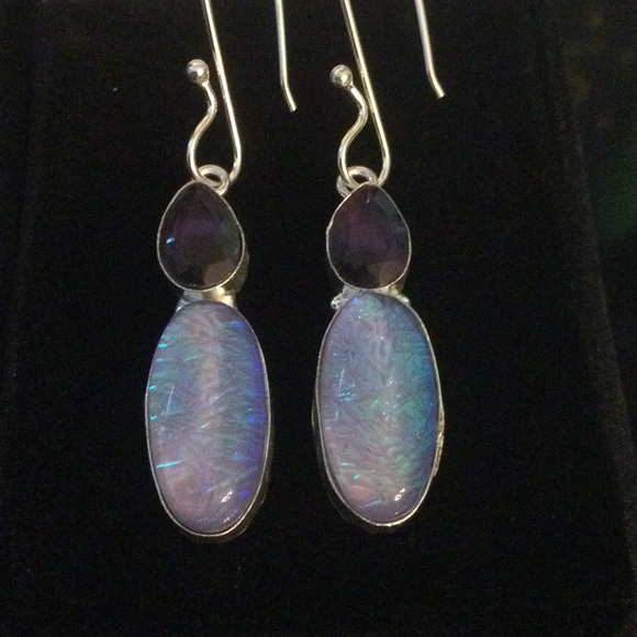 Amethyst & Unusual Lavender Opalite Earrings - Picture 6 of 13